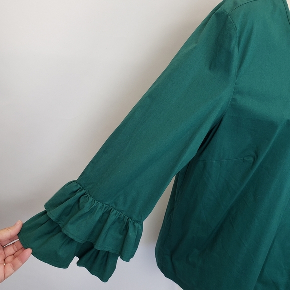 J. Crew Ruffle Bell Sleeve Blouse green size 10 - Picture 3 of 8
